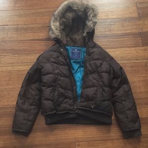 Brown Coat with Faux Fur Hood